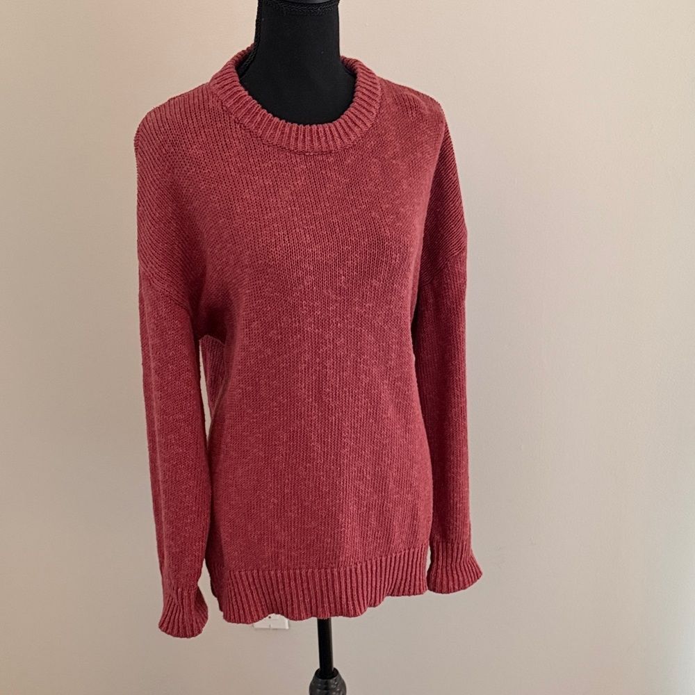 Quince Cotton Linen Oversized Crew Sweater Dark Mauve Pink Women's Medium M